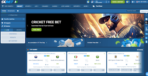 1xBet کرکٹ پیج