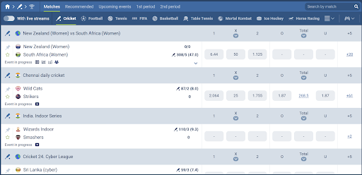 1xbet Live Cricket